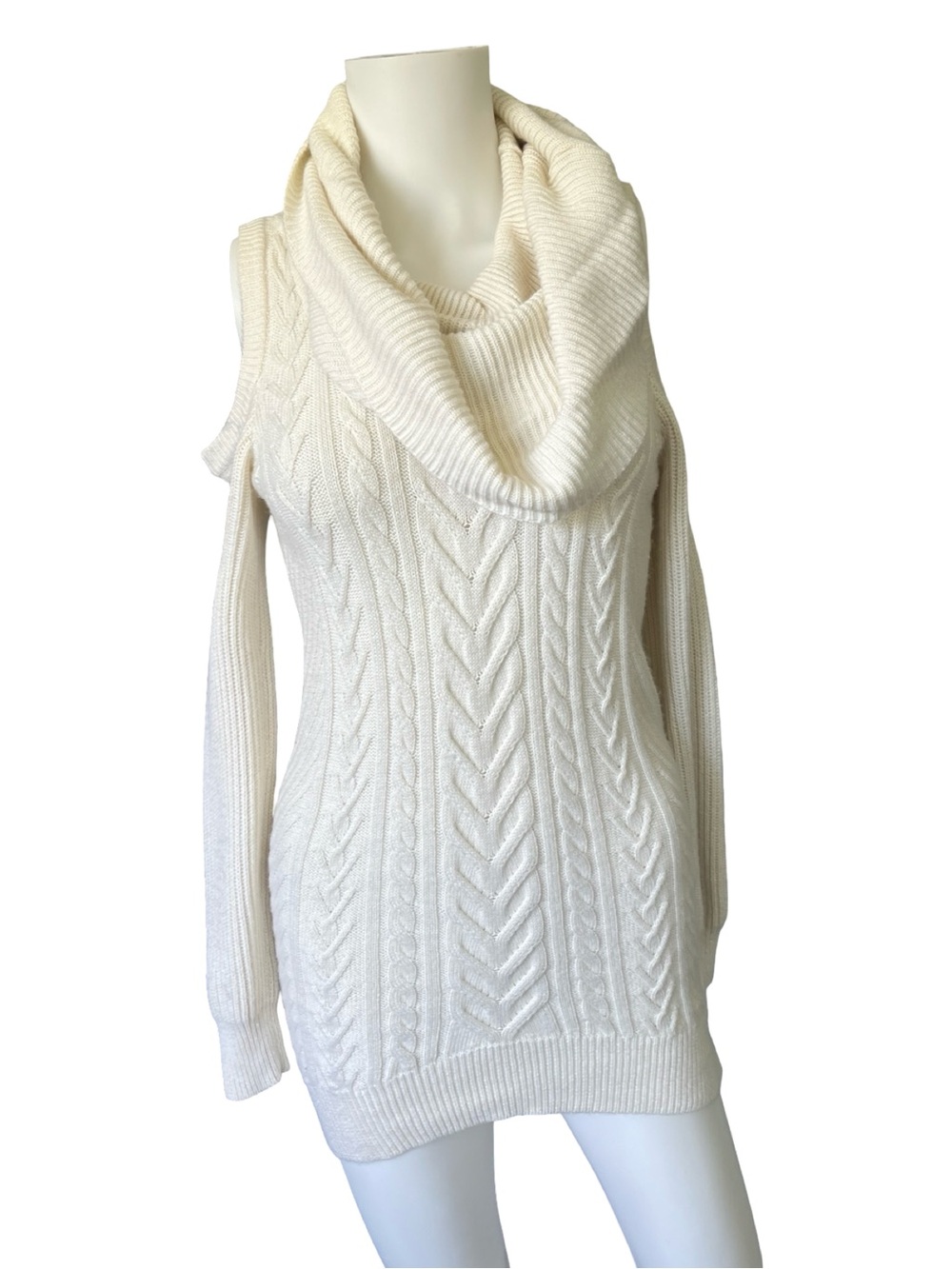 Haute Hippie Cowl Neck Knit Sweater Cold Shoulder Ivory Womens Size Small